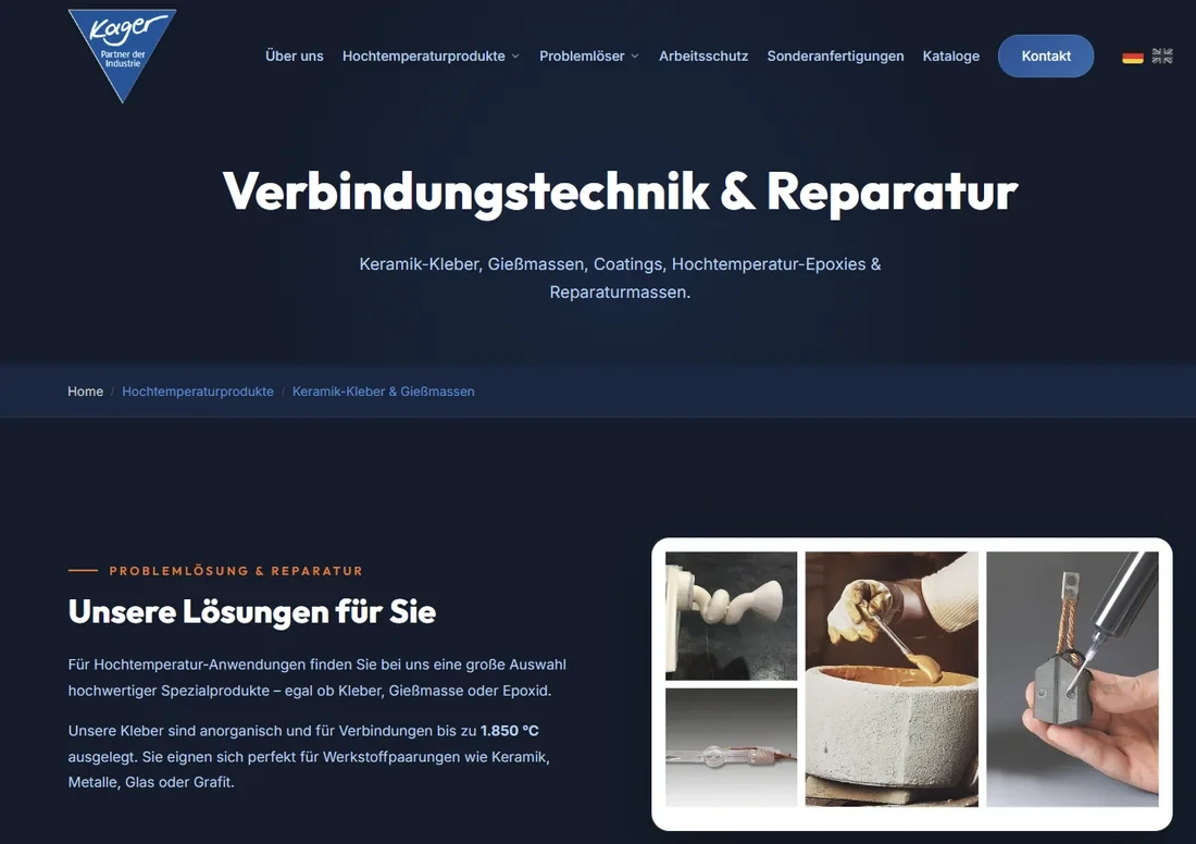 Produkt- und Leistungsseite von Kager