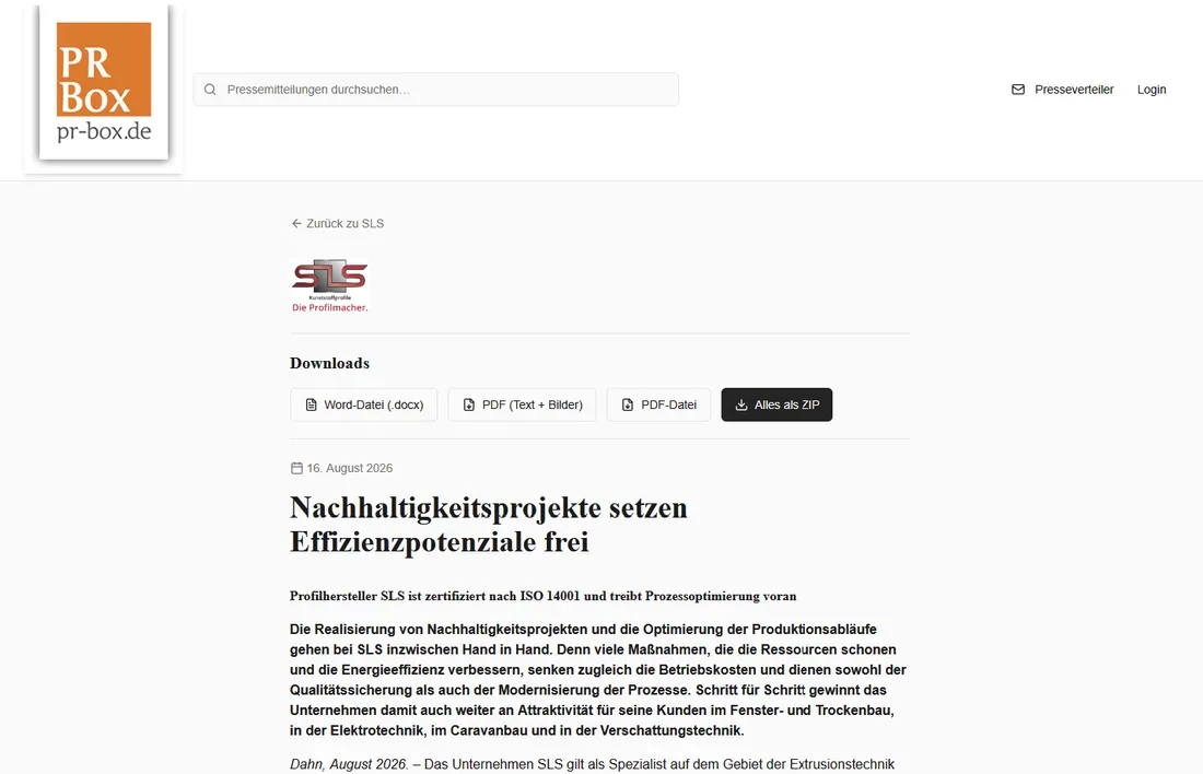 Detailansicht einer Pressemitteilung und der verfügbaren Formate